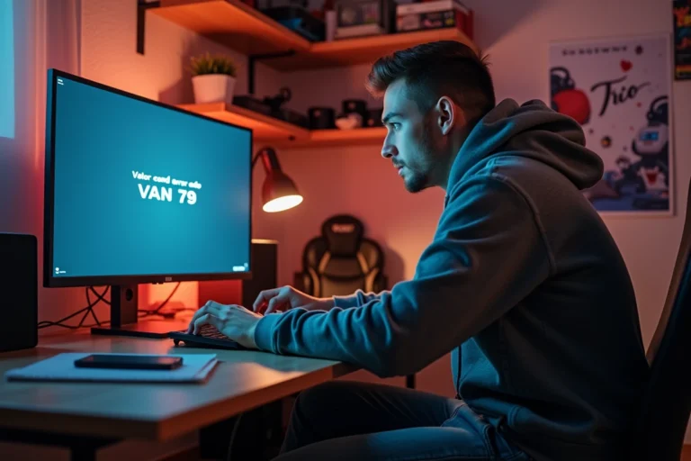 Jeune homme gamer devant son ordinateur avec erreur VAN 79