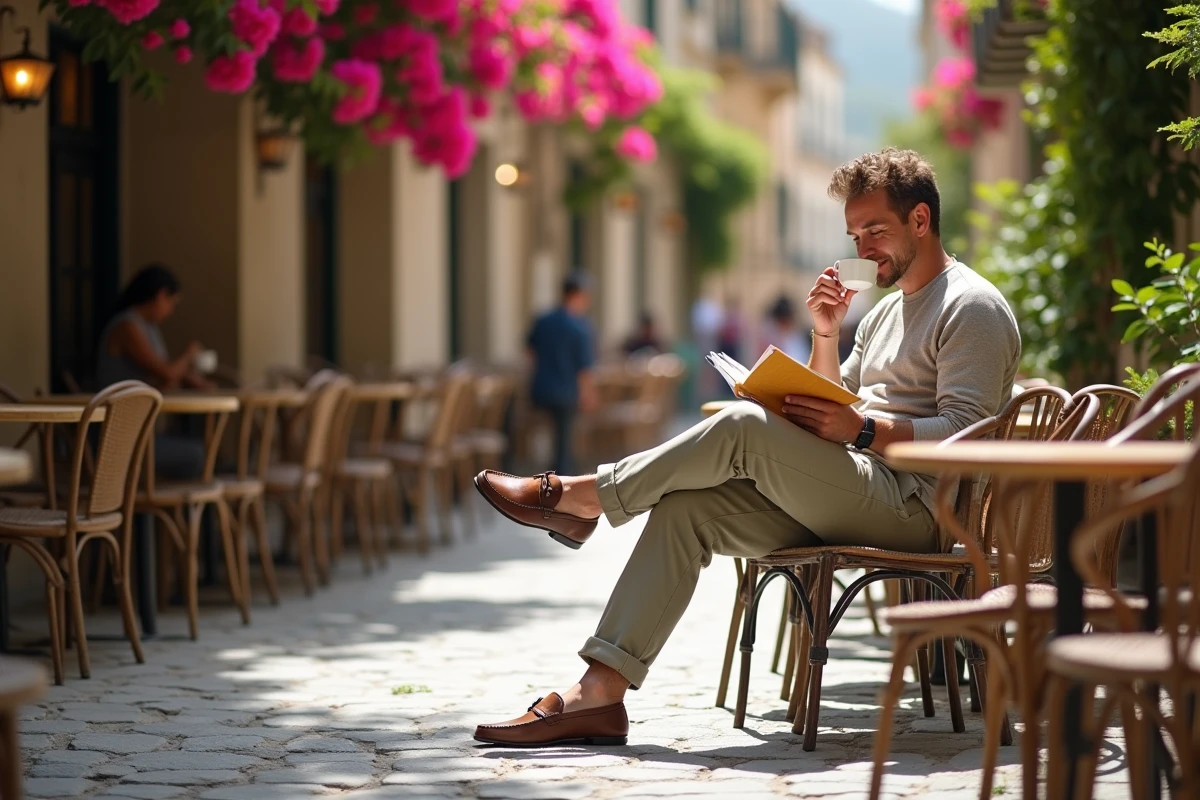 Homme sirotant un espresso dans un café sicilien